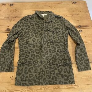 Ellison Olive Leopard Print Military Jacket